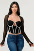 Cecilia Long Sleeve Contrast Binding Mesh Corset Top - ShopRbls