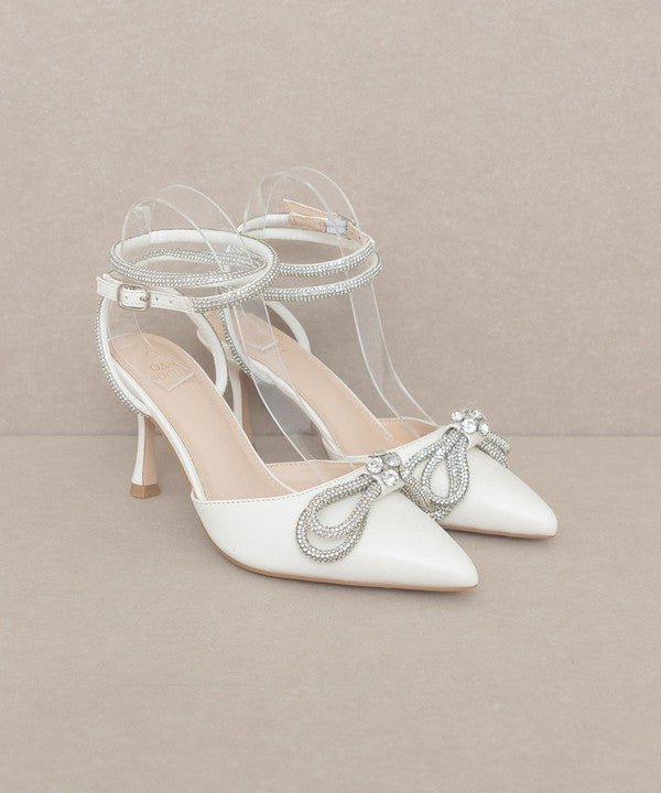 Chelsea Diamanté Bow Ankle Strap Pointed - Toe Pumps - ShopRbls