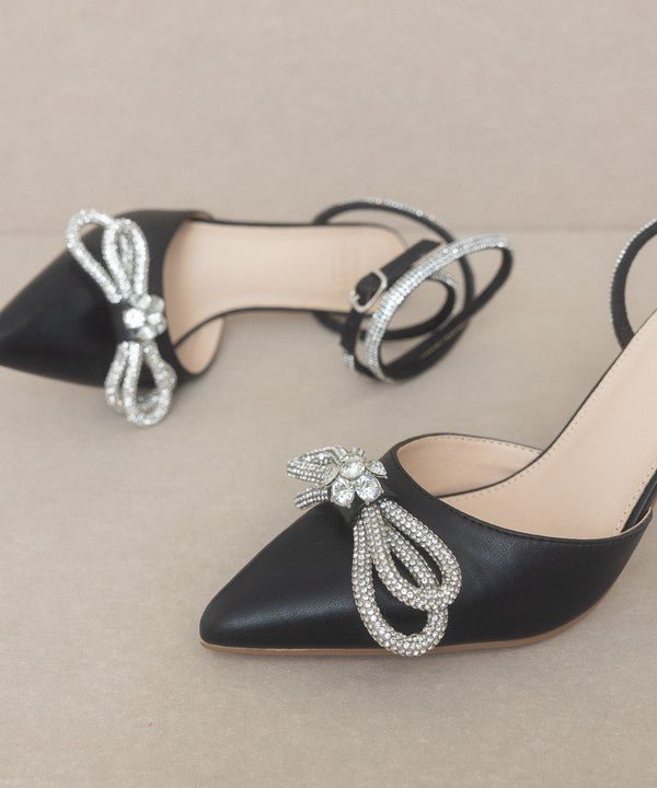 Chelsea Diamanté Bow Ankle Strap Pointed - Toe Pumps - ShopRbls