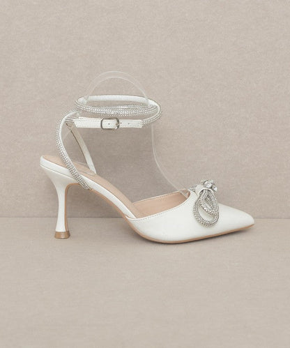 Chelsea Diamanté Bow Ankle Strap Pointed - Toe Pumps - ShopRbls
