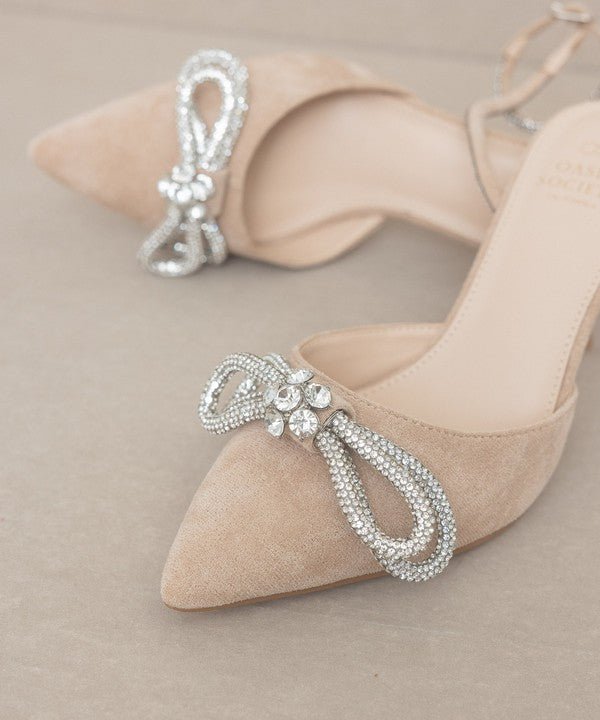 Chelsea Diamanté Bow Ankle Strap Pointed - Toe Pumps - ShopRbls