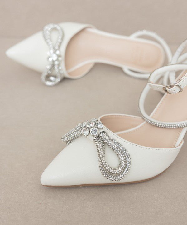 Chelsea Diamanté Bow Ankle Strap Pointed - Toe Pumps - ShopRbls