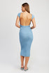 Cher Open Back Cap Sleeve Bodycon Midi Dress - ShopRbls