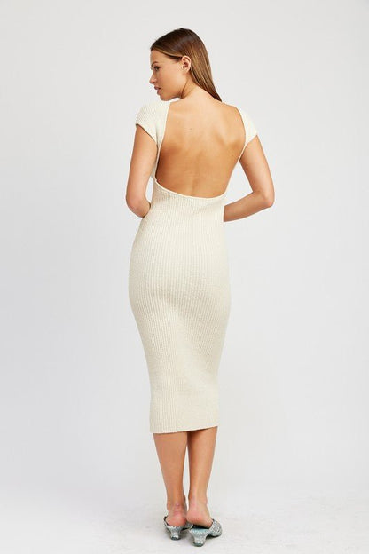 Cher Open Back Cap Sleeve Bodycon Midi Dress - ShopRbls