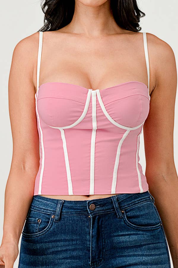 Cherie Contrast Trim Square Neck Cami Bustier Top - ShopRbls