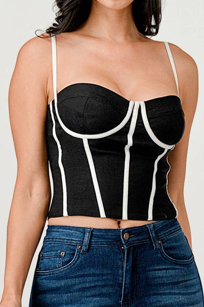 Cherie Contrast Trim Square Neck Cami Bustier Top - ShopRbls