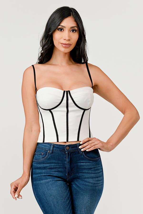 Cherie Contrast Trim Square Neck Cami Bustier Top - ShopRbls