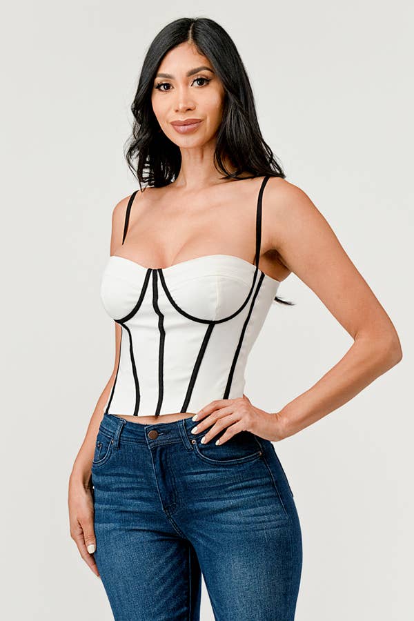 Cherie Contrast Trim Square Neck Cami Bustier Top - ShopRbls