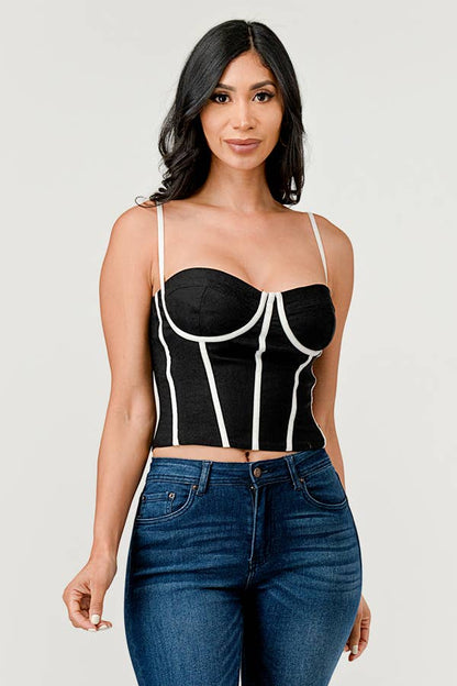 Cherie Contrast Trim Square Neck Cami Bustier Top - ShopRbls