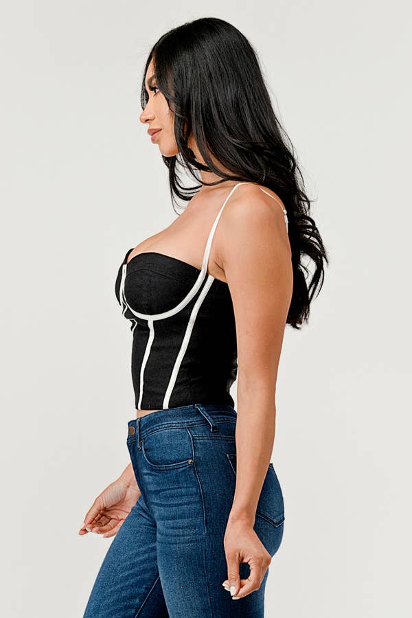 Cherie Contrast Trim Square Neck Cami Bustier Top - ShopRbls