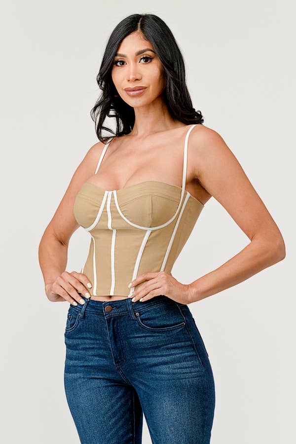 Cherie Contrast Trim Square Neck Cami Bustier Top - ShopRbls