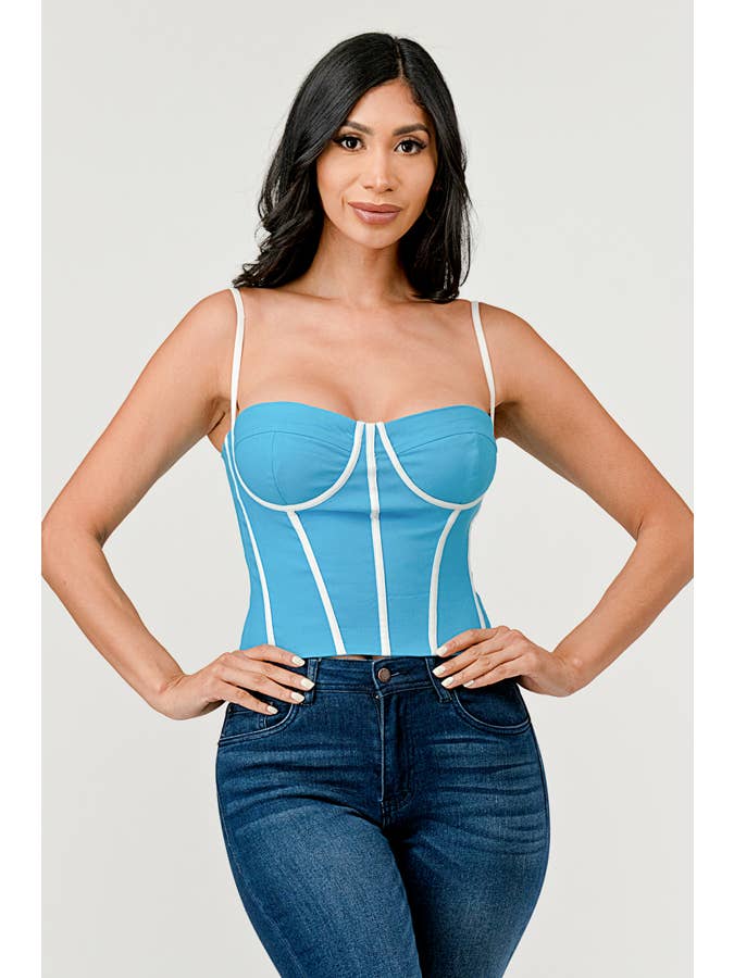 Cherie Contrast Trim Square Neck Cami Bustier Top - ShopRbls