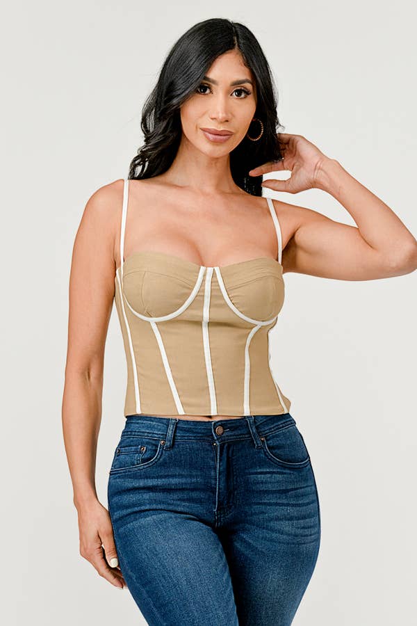 Cherie Contrast Trim Square Neck Cami Bustier Top - ShopRbls