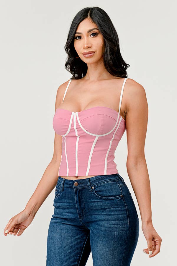 Cherie Contrast Trim Square Neck Cami Bustier Top - ShopRbls