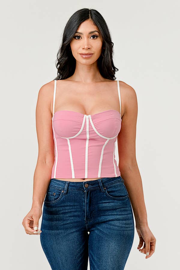 Cherie Contrast Trim Square Neck Cami Bustier Top - ShopRbls