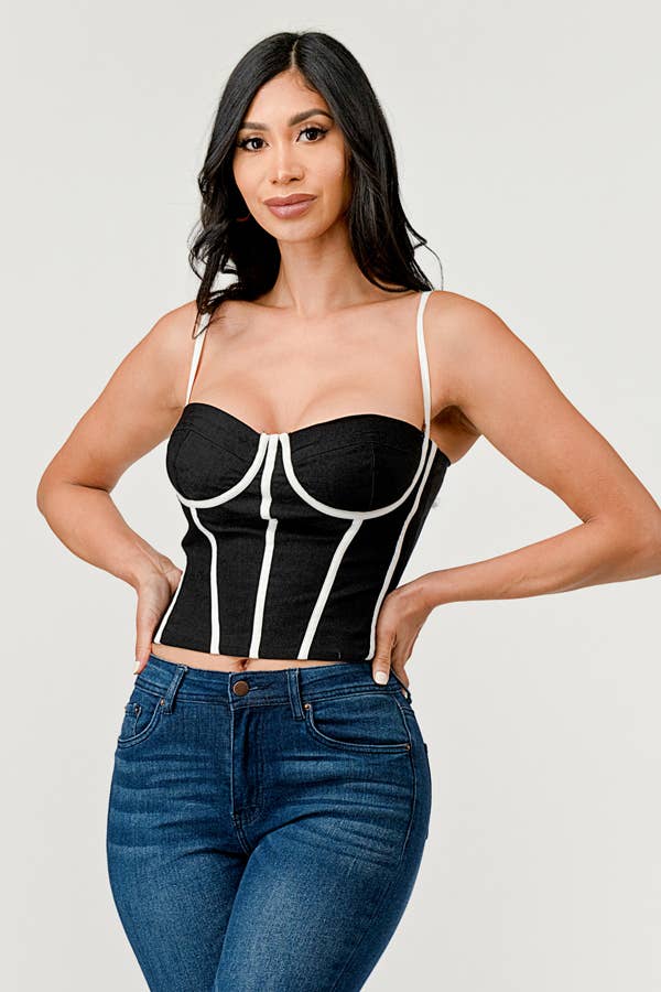 Cherie Contrast Trim Square Neck Cami Bustier Top - ShopRbls