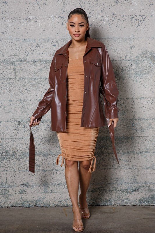 Chic Factor Longline Faux Leather Belted Jacket - ShopRbls