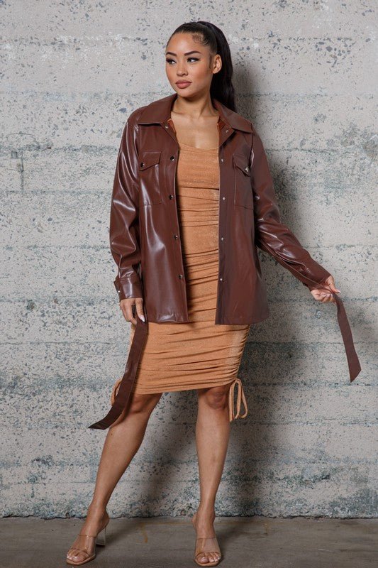 Chic Factor Longline Faux Leather Belted Jacket - ShopRbls