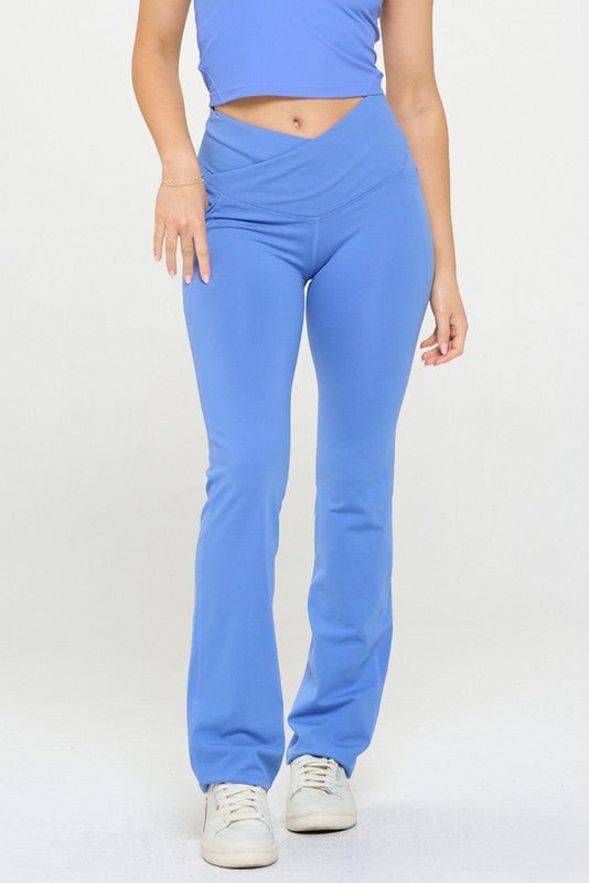 Comfy Peach Crossover High Waisted Flare Leggings - ShopRbls