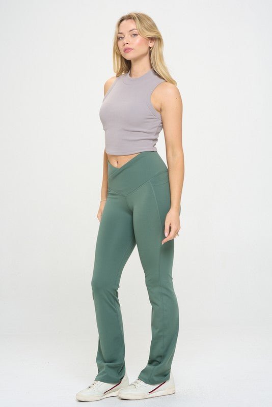 Comfy Peach Crossover High Waisted Flare Leggings - ShopRbls