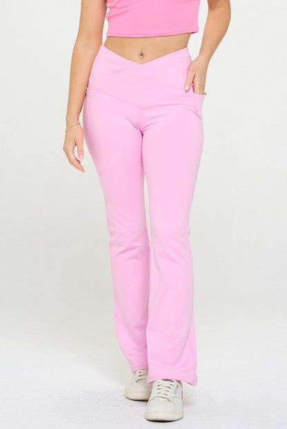 Comfy Peach Crossover High Waisted Flare Leggings - ShopRbls