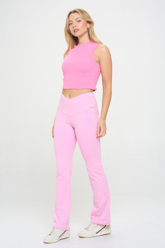 Comfy Peach Crossover High Waisted Flare Leggings - ShopRbls