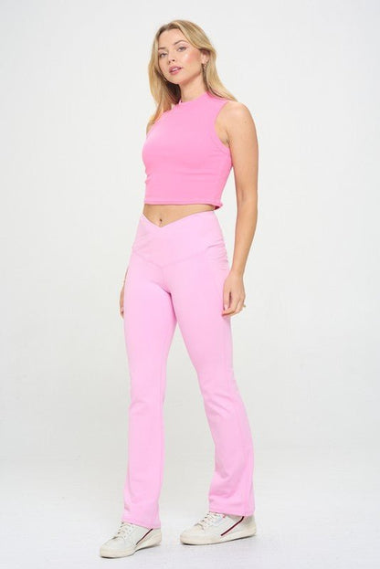 Comfy Peach Crossover High Waisted Flare Leggings - ShopRbls