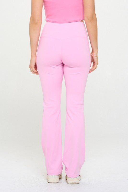 Comfy Peach Crossover High Waisted Flare Leggings - ShopRbls