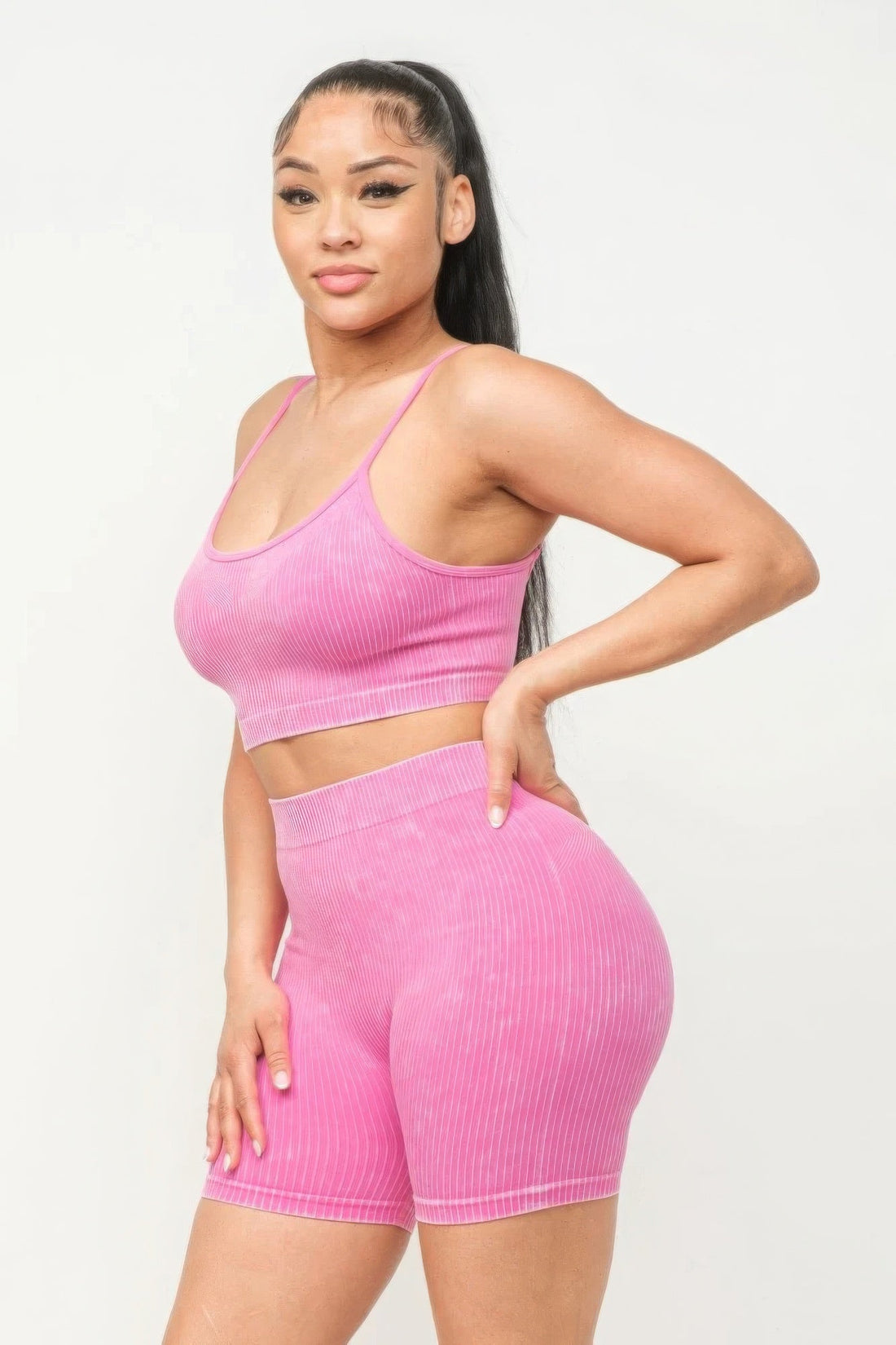 Comfy Peach Washed Seamless Basic Tank Top And Shorts Set - ShopRbls