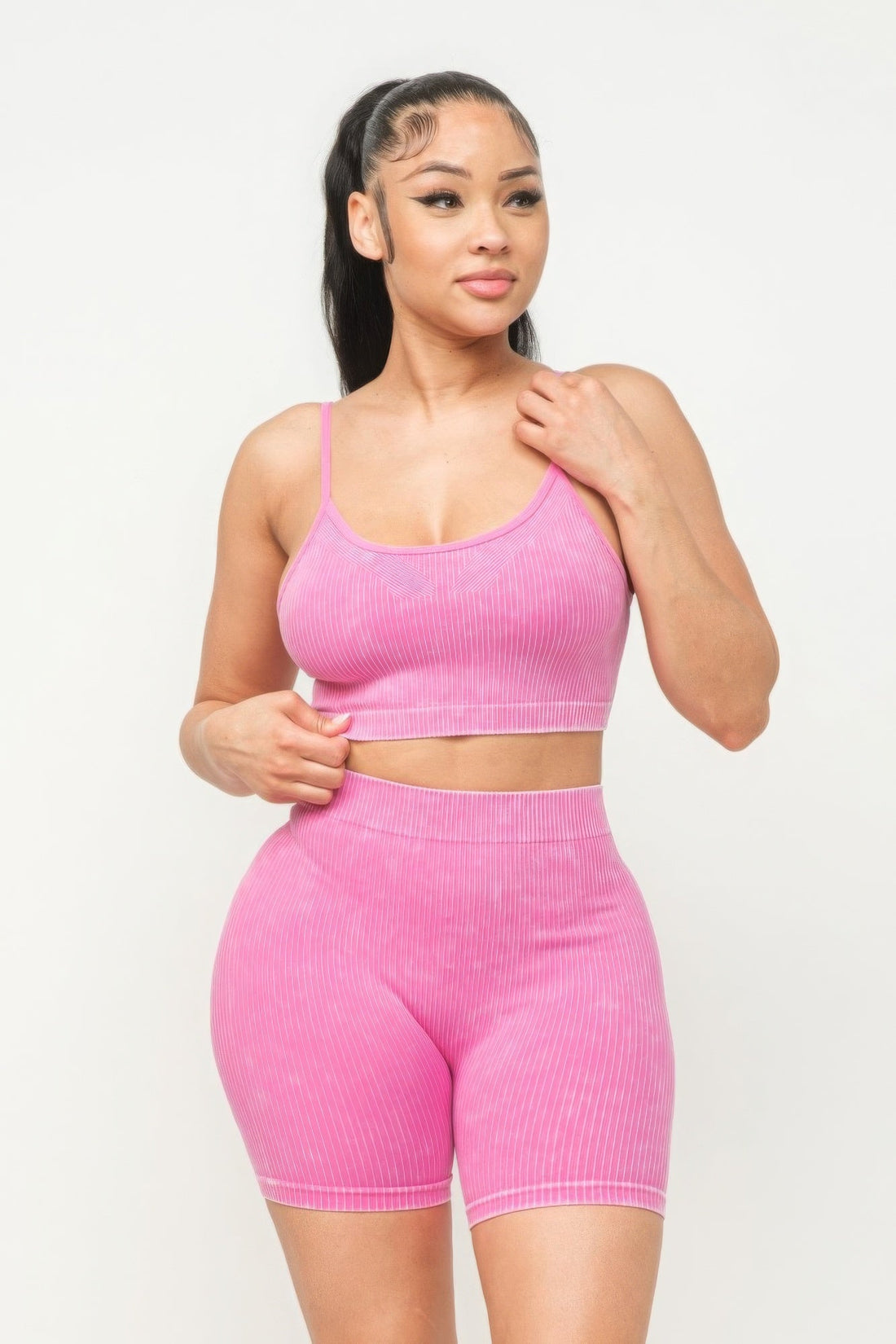 Comfy Peach Washed Seamless Basic Tank Top And Shorts Set - ShopRbls