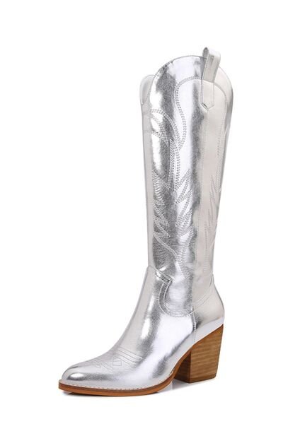 Cosmic Glow Metallic Knee High Cowboy Boots - ShopRbls