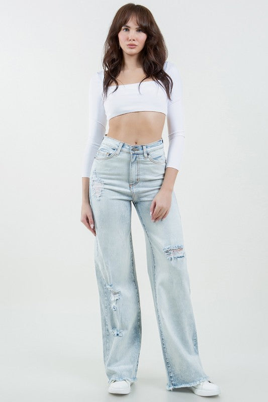 Charlie High Waisted Light Wash Denim Wide Leg Jeans