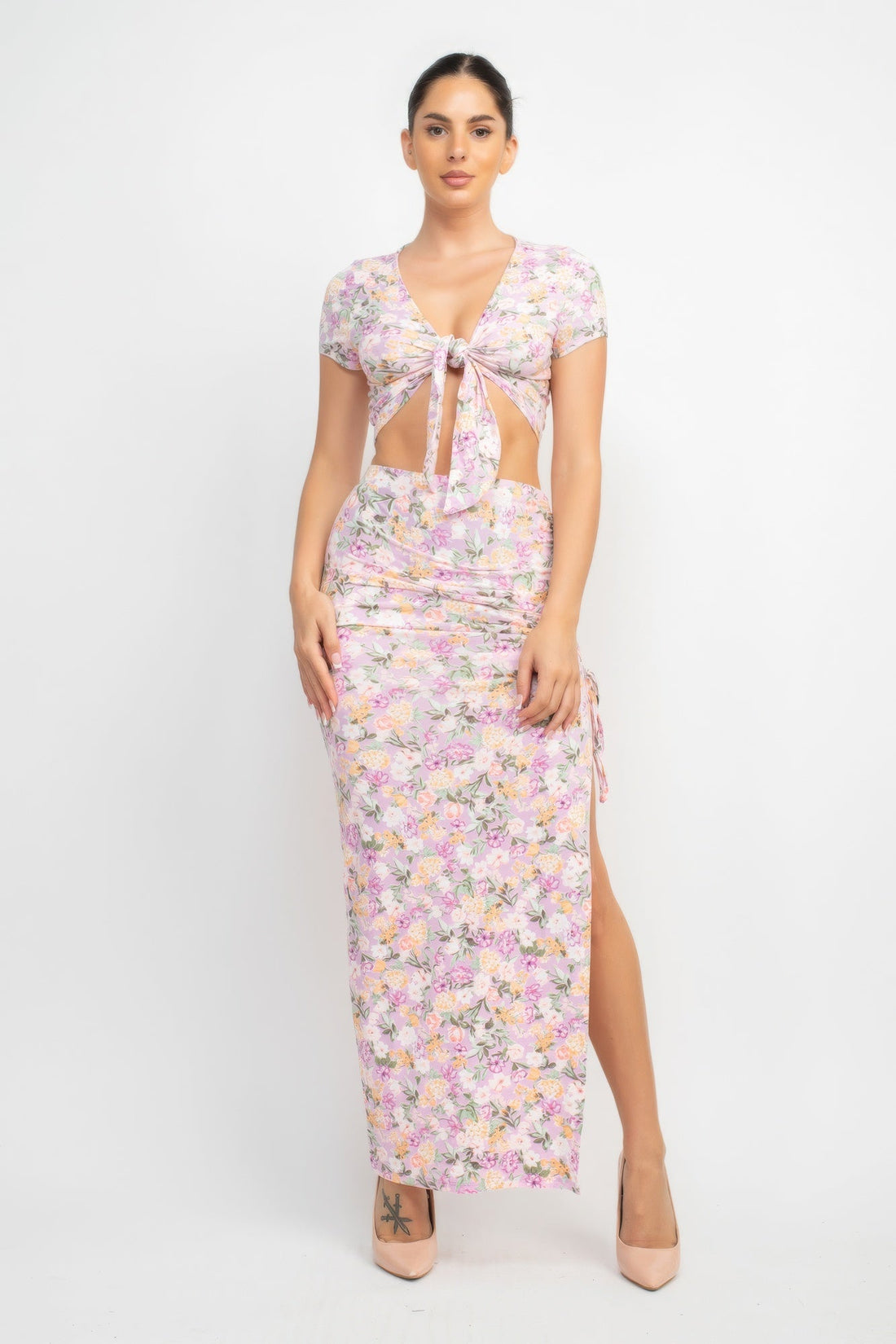 Daisy Two Piece Floral Print Crop &amp; Maxi Skirt Set - ShopRbls