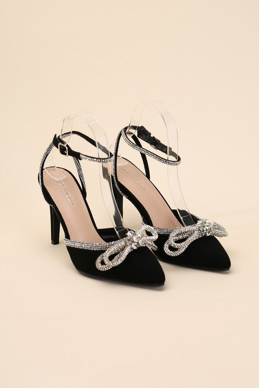 Freya Rhinestones Bow Decor Pointed Toe High Heels