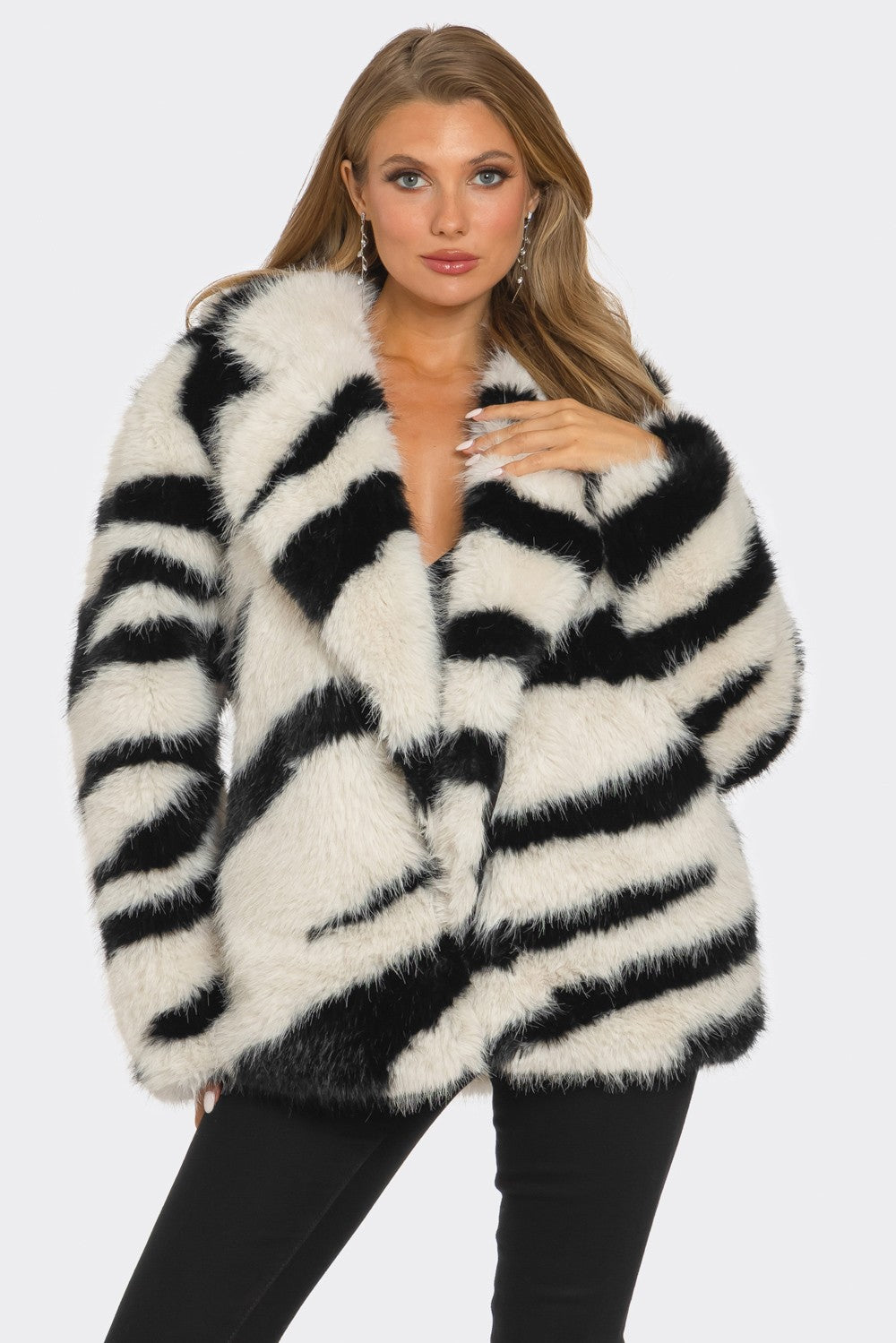 Sahara Zebra Print Faux Fur Coat Animal Print Jacket