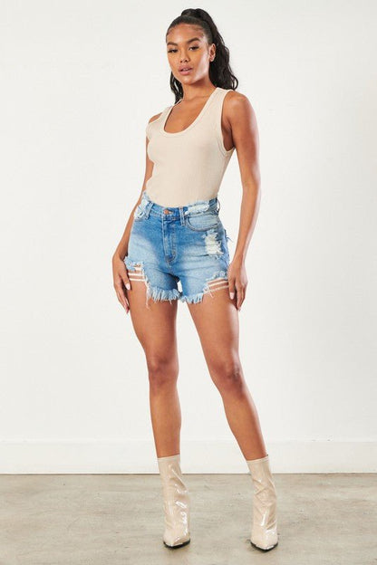 Deja High Rise Distressed Vintage Denim Shorts - ShopRbls