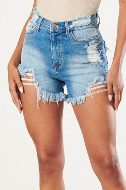 Deja High Rise Distressed Vintage Denim Shorts - ShopRbls