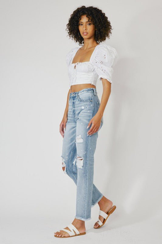Delilah High Rise Distressed Straight Leg Jeans - ShopRbls
