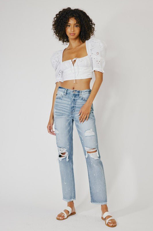 Delilah High Rise Distressed Straight Leg Jeans - ShopRbls