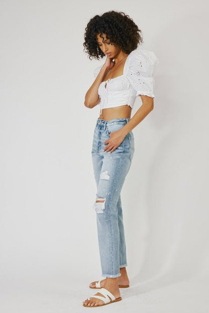 Delilah High Rise Distressed Straight Leg Jeans - ShopRbls