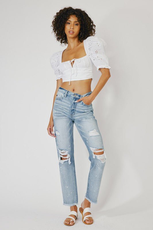 Delilah High Rise Distressed Straight Leg Jeans - ShopRbls