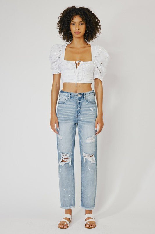 Delilah High Rise Distressed Straight Leg Jeans - ShopRbls