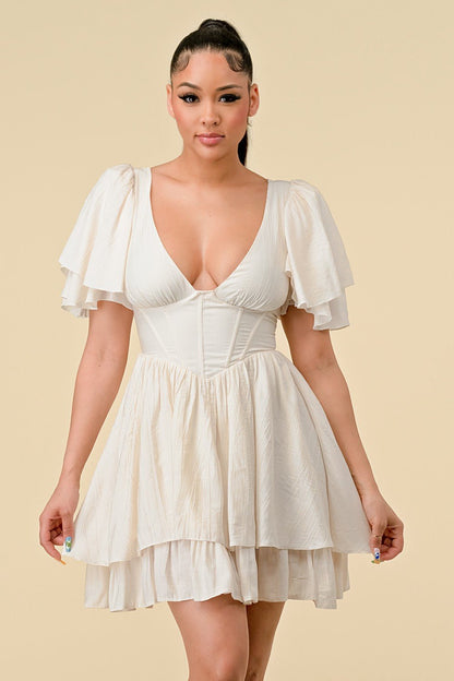 Delilah V Neck Corset Waist A Line Shift Dress - ShopRbls