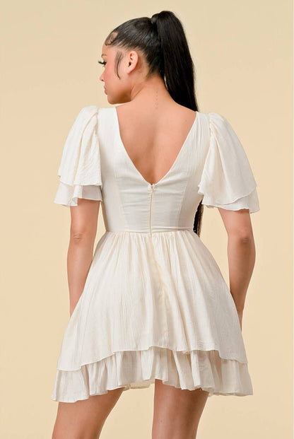 Delilah V Neck Corset Waist A Line Shift Dress - ShopRbls