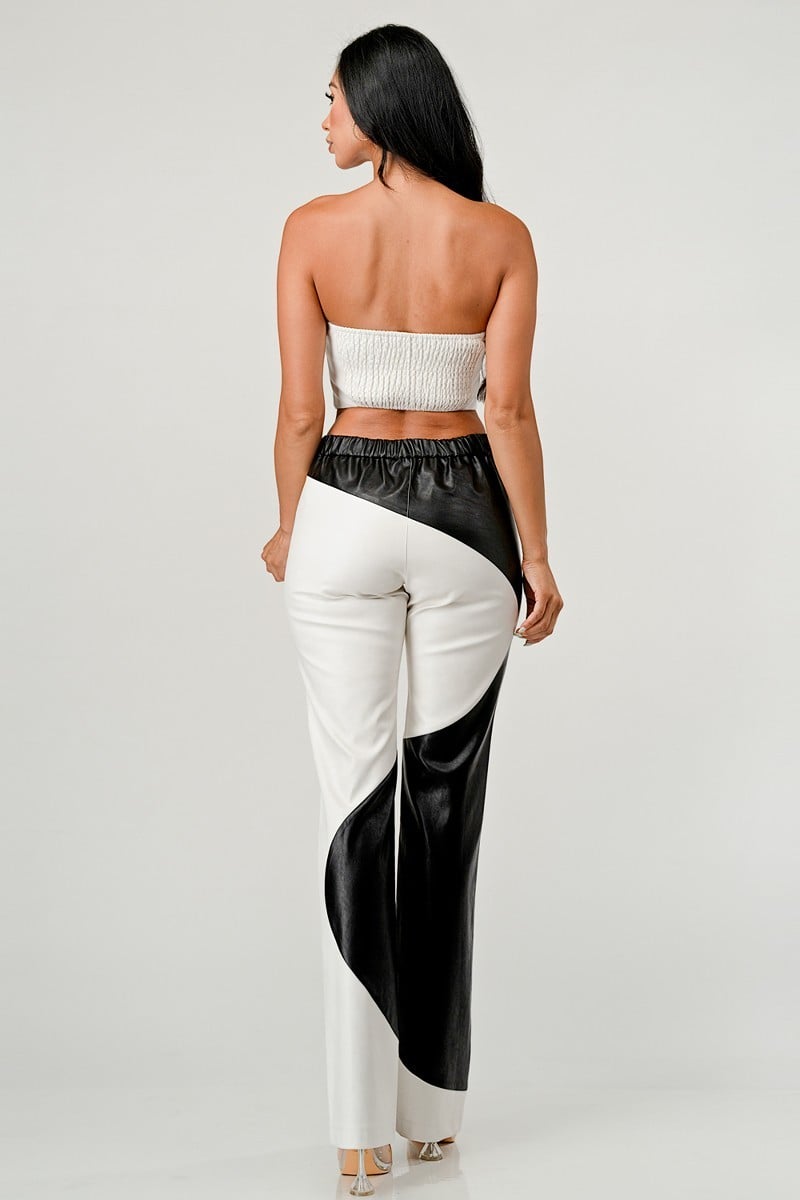 Karma Contrast Faux Leather Two Piece Pant Set