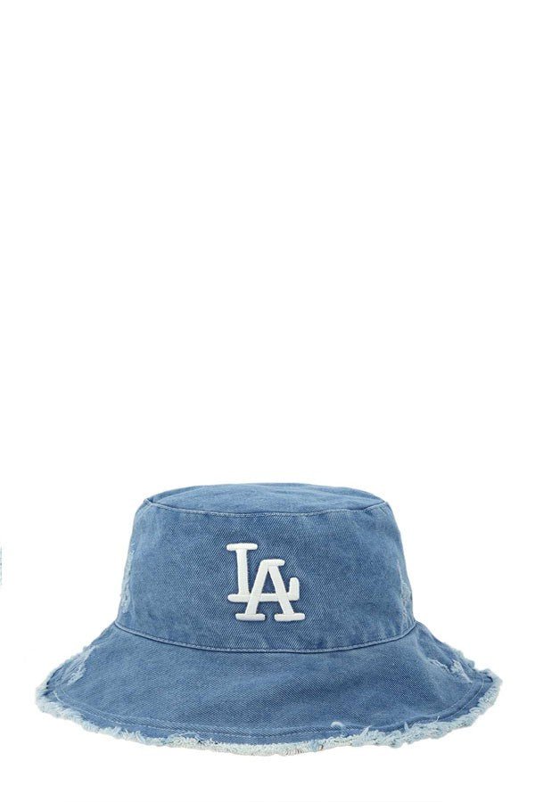 Distressed Hem Wired Brim LA Denim Bucket Hat - ShopRbls