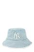 Distressed Hem Wired Brim NY Denim Bucket Hat - ShopRbls