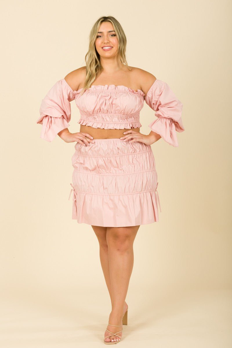 Dixie Curve Plus Off Shoulder Ruffle Hem Mini Skirt Set - ShopRbls