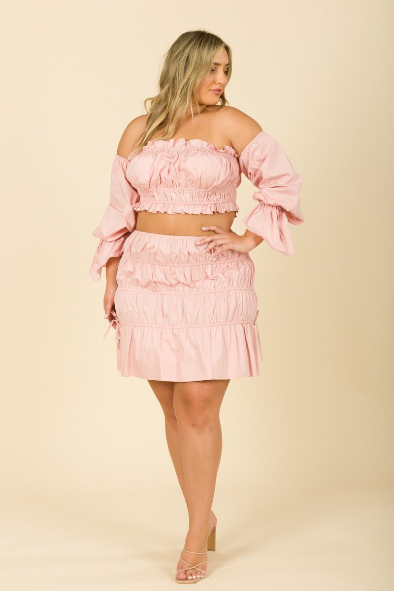 Dixie Curve Plus Off Shoulder Ruffle Hem Mini Skirt Set - ShopRbls