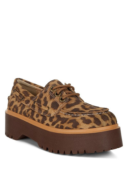 Olga Leopard Print Suede Chunky Lug Sole Platform Oxford Loafers